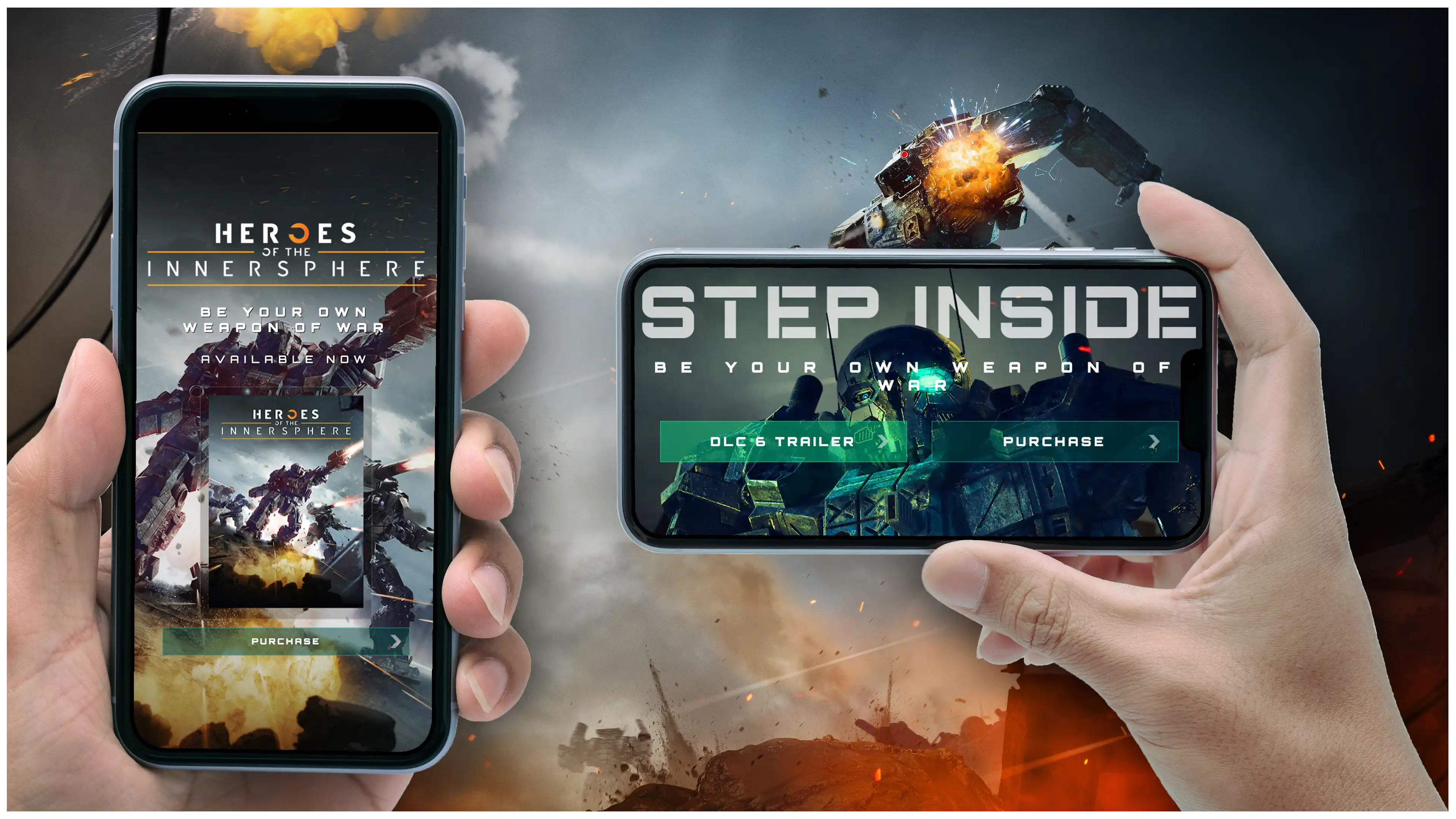 Mercenaries mobile page designs with prominent calls to action