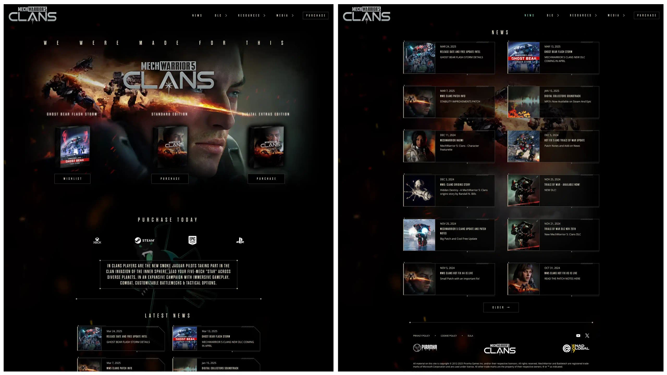 Clans website content sections showcasing the new characters