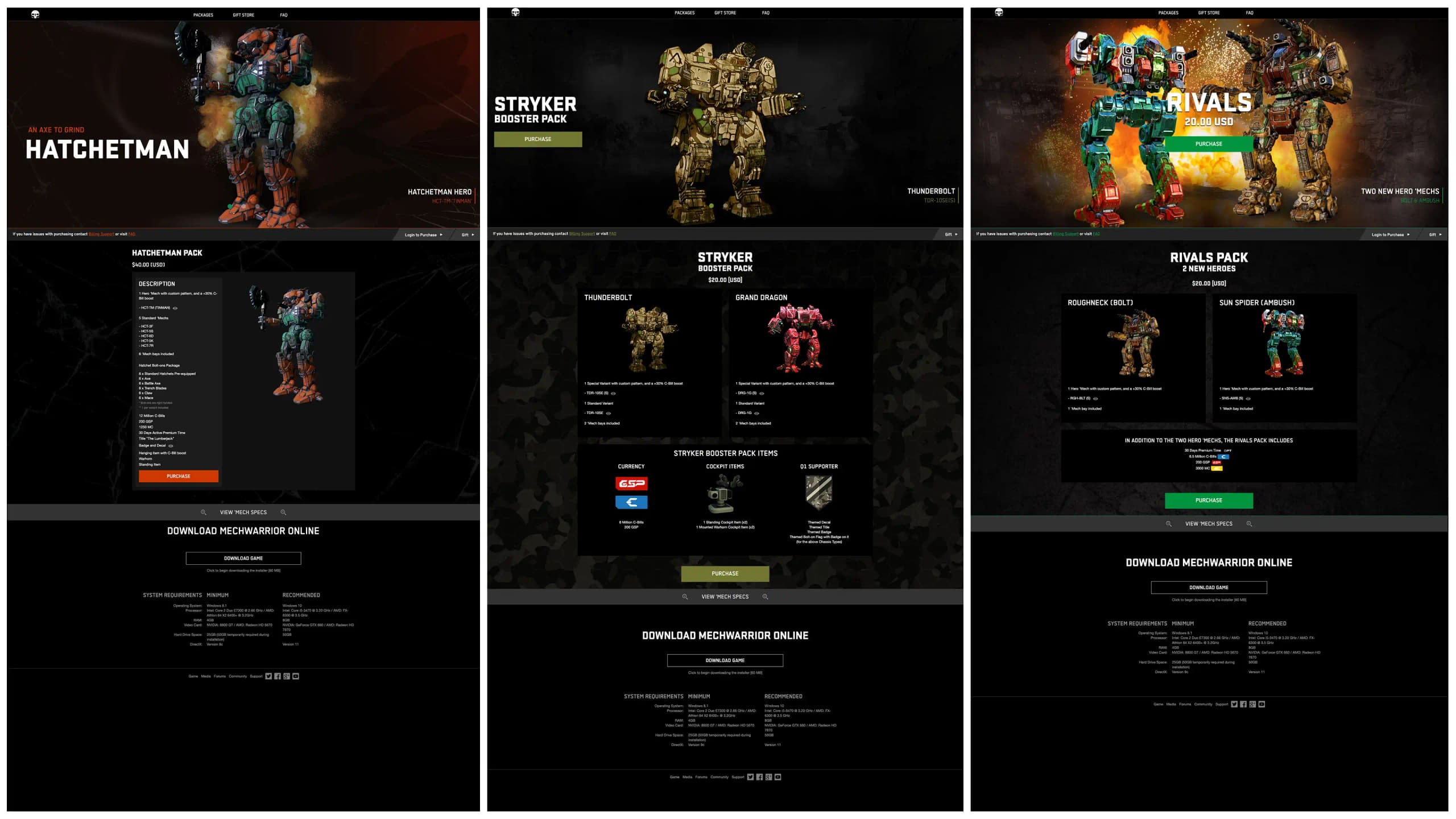Comparison of MWO product page designs across the years